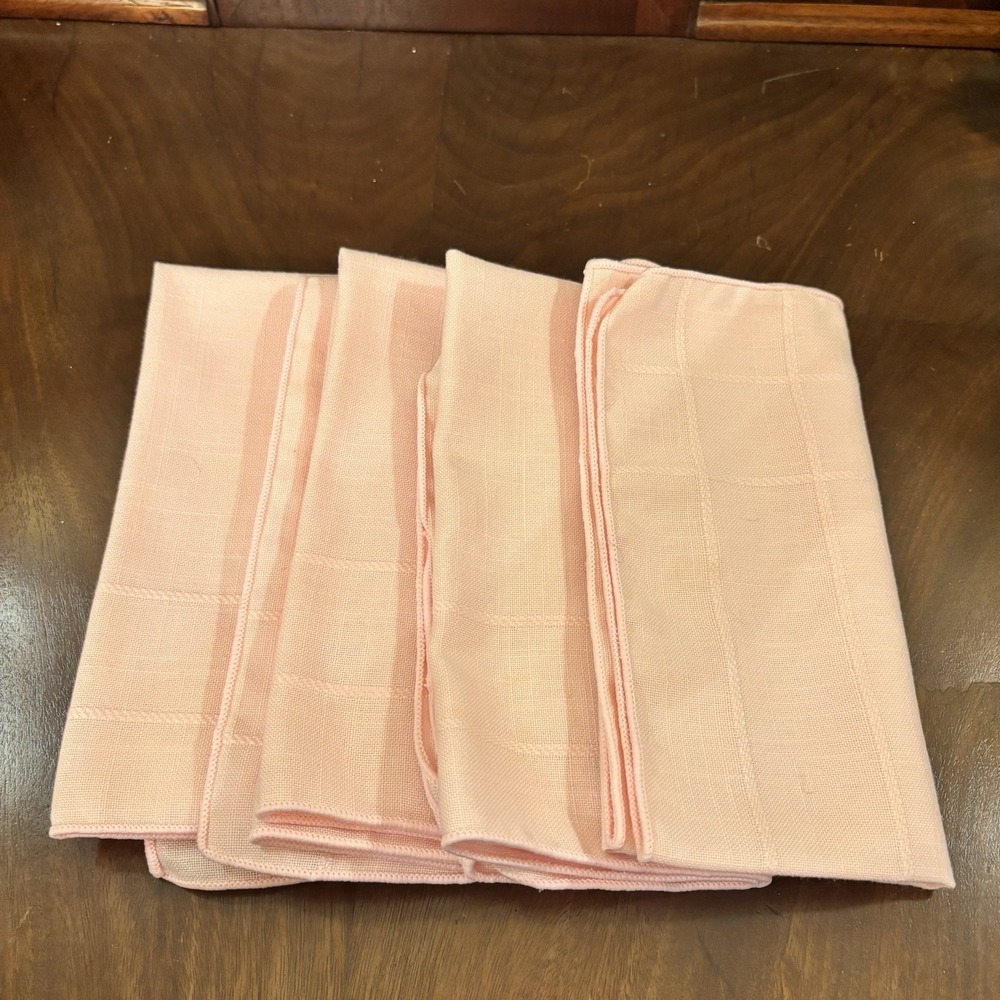 Vintage‎ Pink Linen Blend Napkins Set of 4 Windowpane Plaid Dinner Table Linens